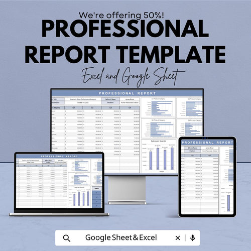 Professional Report Template | Performance Analysis Template | Data Dashboard | Digital Report Format