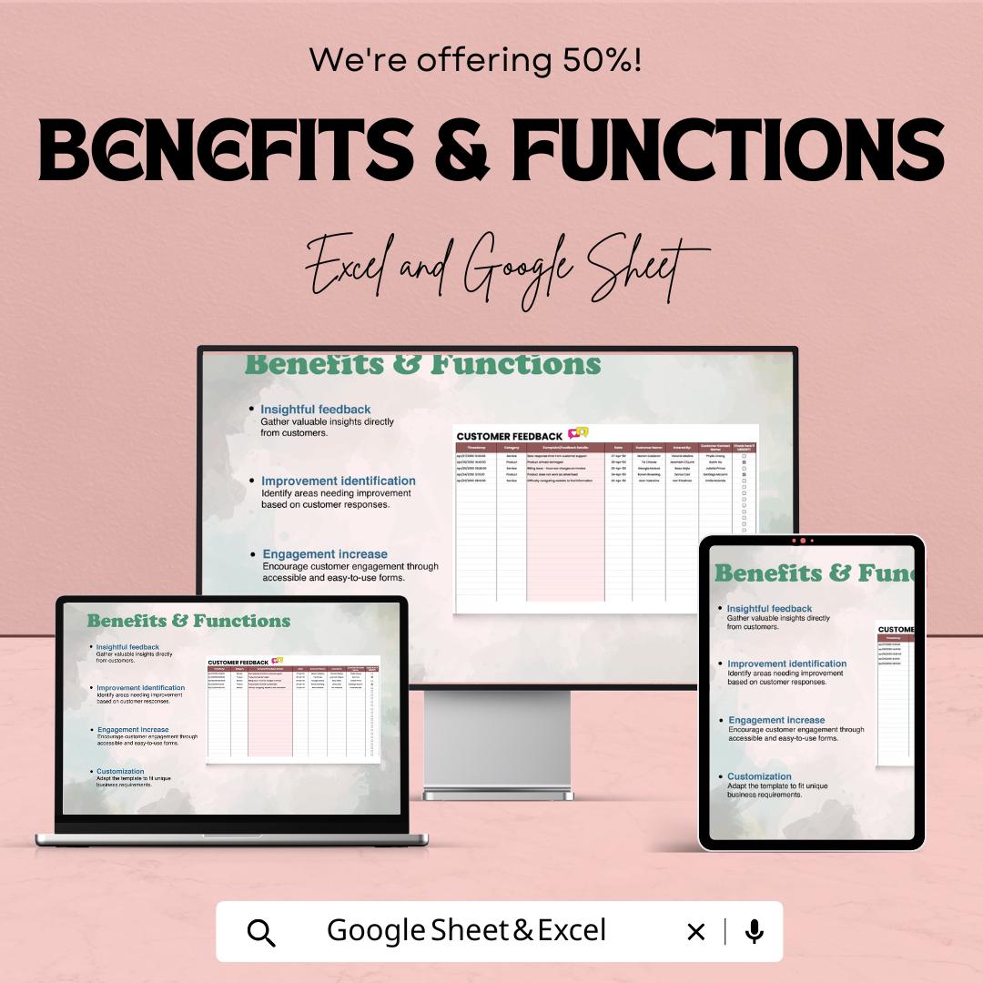 Customer Feedback Form Sheet | Excel & Google Sheet | Collect and.;lm  Analyze Feedback | 50% Off | Instant Download