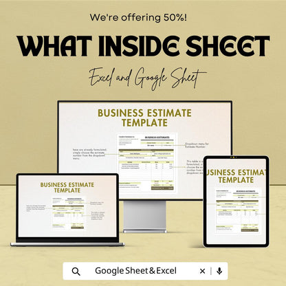 Business Estimate Template | Estimate Invoice Spreadsheet | Service Estimate Template | Project Cost Estimate Sheet