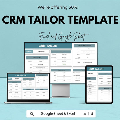 CRM Tailor Template | Excel & Google Sheets Client Management System | Tailoring Order Tracker | Custom CRM Spreadsheet
