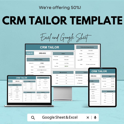 CRM Tailor Template | Excel & Google Sheets Client Management System | Tailoring Order Tracker | Custom CRM Spreadsheet