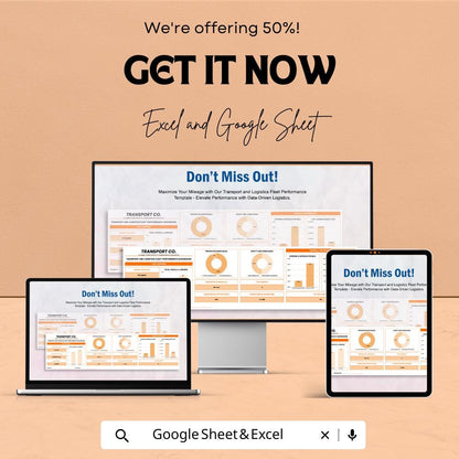 Fleet Performance Dashboard | Transport  and ogistics Analytics Spreadsheet | Vehicle KPI Tracker | Google Sheets & Excel Template