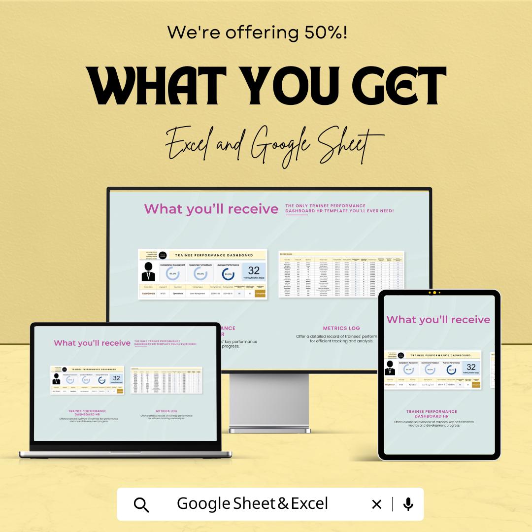 Trainee Performance Dashboard HR Sheet | Google Sheets & Excel | Employee Evaluation Template | HR KPI Tracker Spreadsheet