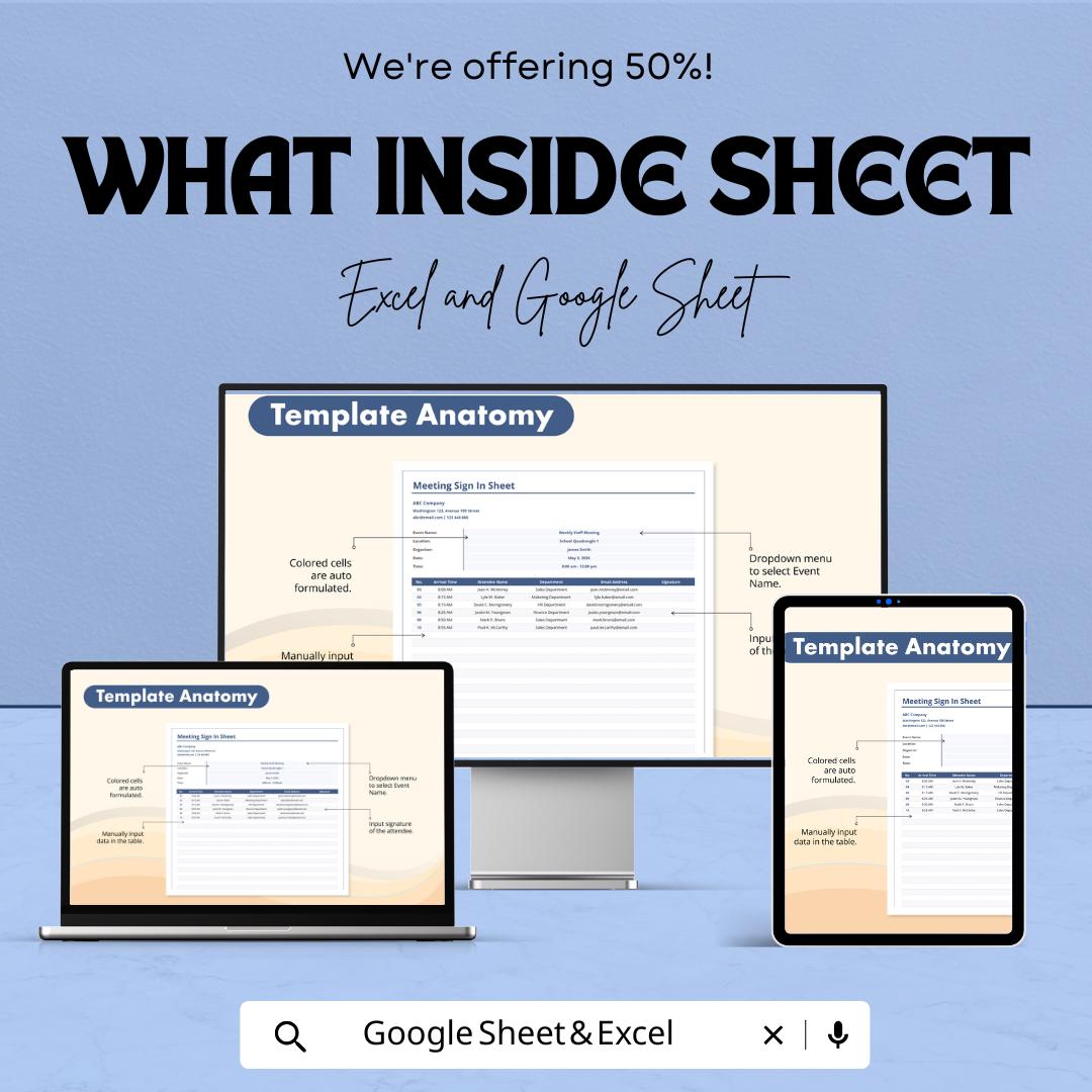 Meeting Sign-In Sheet Template | Excel & Google Sheets | Attendance Tracker for Meetings | Event Sign-In Sheet | Instant Download