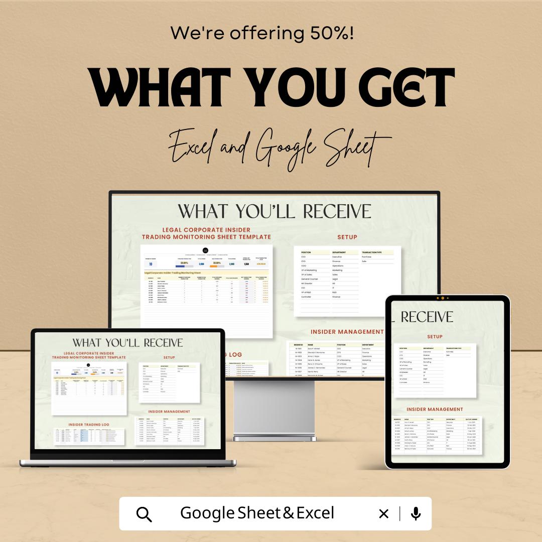 Insider Trading Tracker, Corporate Compliance Monitoring Sheet, Legal Insider Transaction Log, Excel & Google Sheets Compliance Template