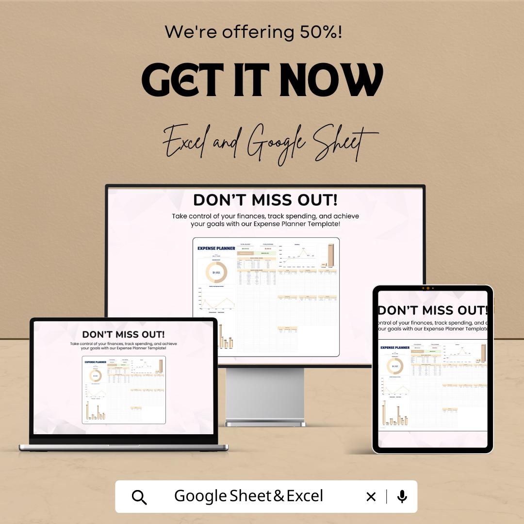 Expense Planner Sheet | Budget Tracker Excel and Google Sheet Template for Personal Finance | Budgeting & Expense Management Tool