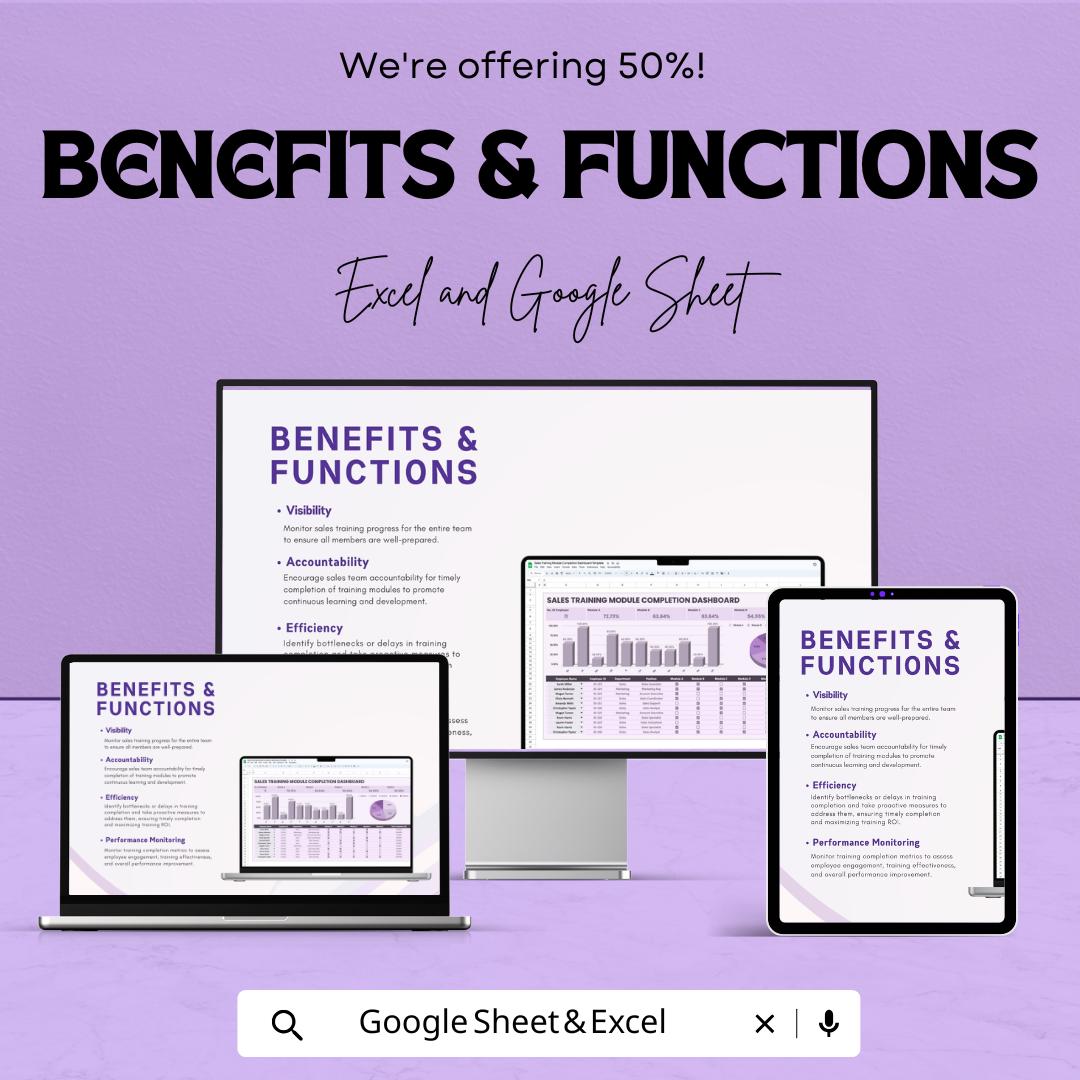 Sales Training Module Completion Dashboard Template | Excel and Google Sheet | Auto-Calculated & Formulated | Employee Training Tracker