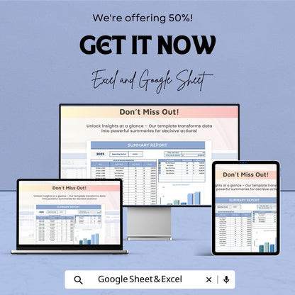 Summary Report Template | Business Summary Sheet | Sales Report Dashboard | Monthly Performance Tracker | Editable Report Spreadsheet