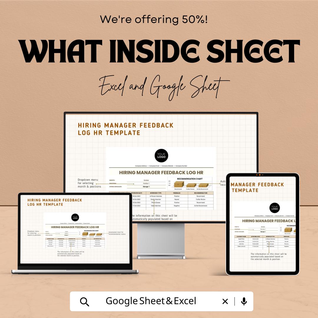 Hiring Manager Feedback Log HR Template, Interview Feedback Tracker, Recruitment Evaluation Sheet, Hiring Process Tracker