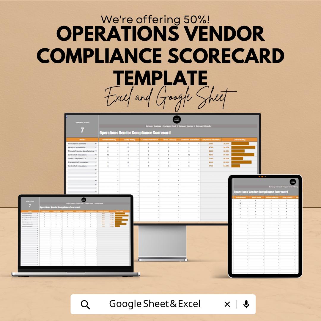 Operations Vendor Compliance Scorecard Template, Vendor Performance Tracker, Supplier Evaluation Spreadsheet, Compliance Scorecard