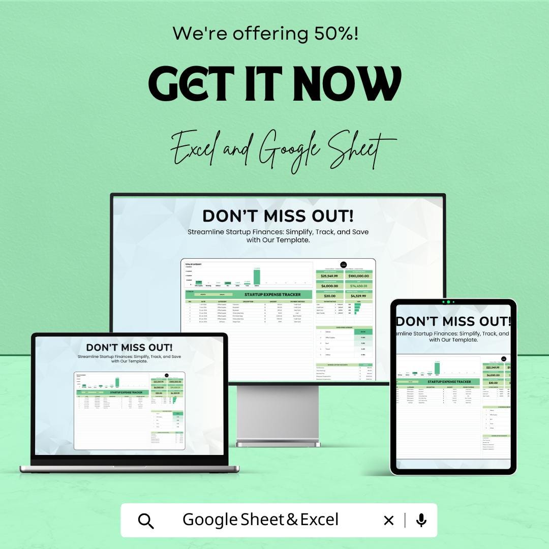 Startup Expense Tracker Template | Small Business Budget and Expense Tracker for Excel & Google Sheets | Financial Dashboard