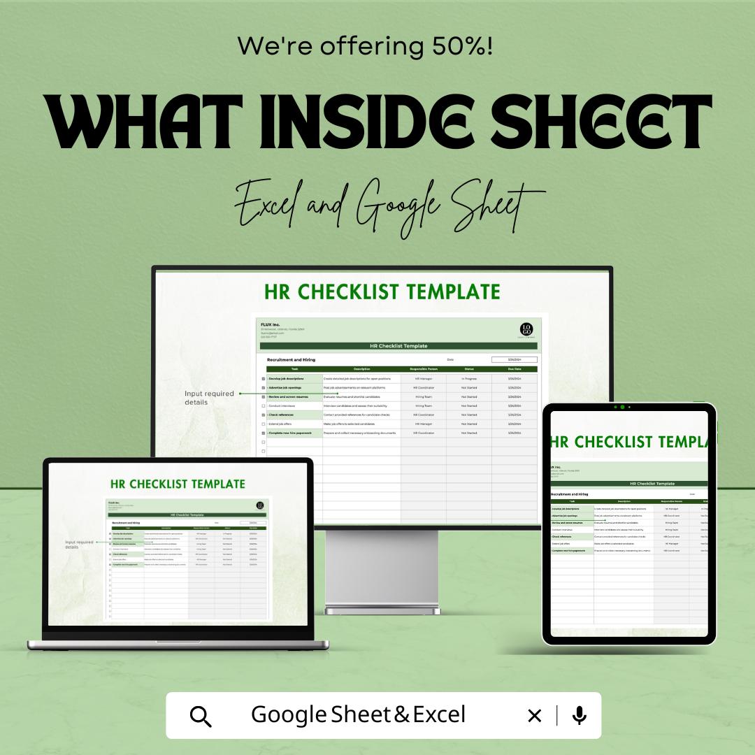 HR Checklist Template for Human Resources Management - Excel & Google Sheet