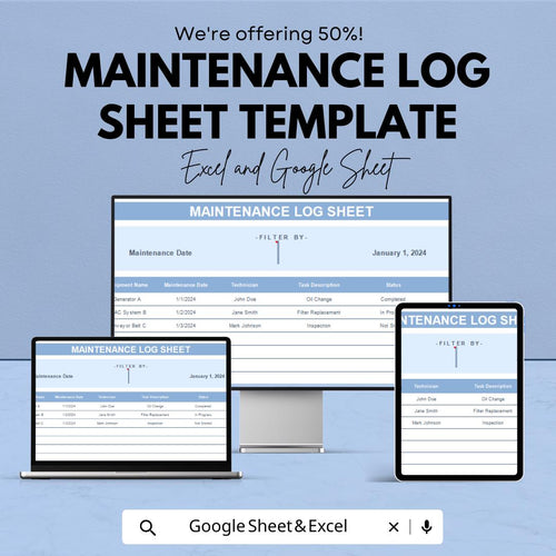 Maintenance Log Sheet Template | Equipment Service Record | Machine Maintenance Tracker | Workplace Maintenance Form