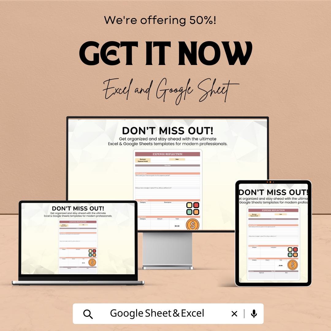Expense Reflection Template | Expense Review Spreadsheet | Budget Reflection Planner | Personal Finance Review