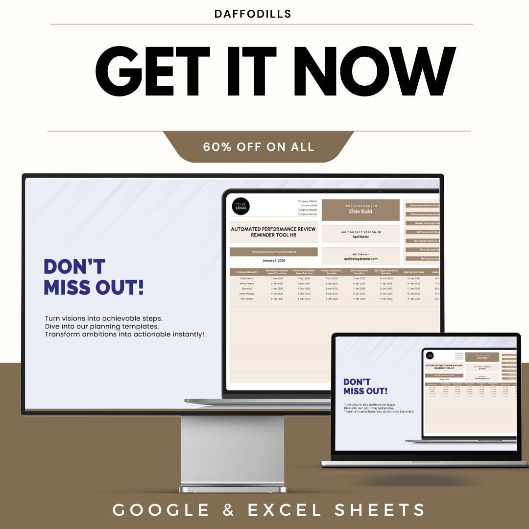 Automated Performance Review Reminder Tool HR Template | Performance Review Tracker | HR Reminder System | Google Sheets HR