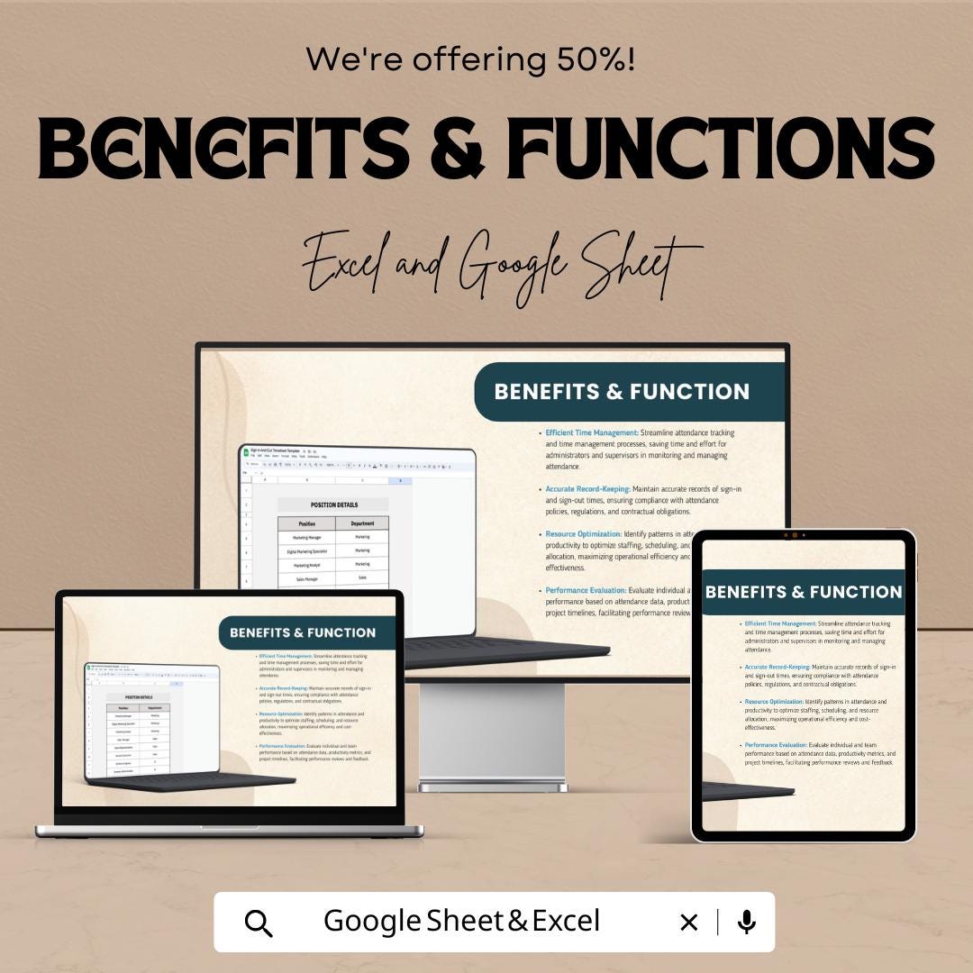 Sign In and Out Timesheet | Attendance Tracker Template | Excel & Google Sheets | Employee Time Log | Printable Sign-In Sheet