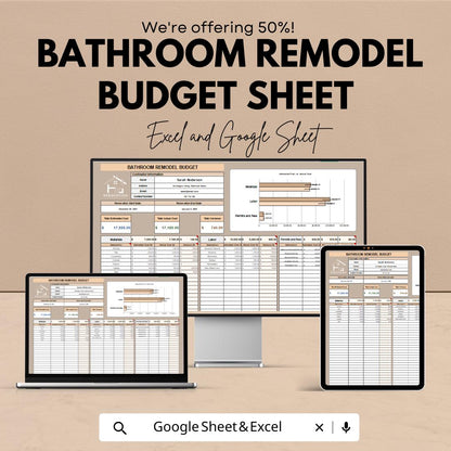 Bathroom Remodel Budget Sheet | Excel & Google Sheets Template | Renovation Budget Tracker | Home Improvement Budget Tool