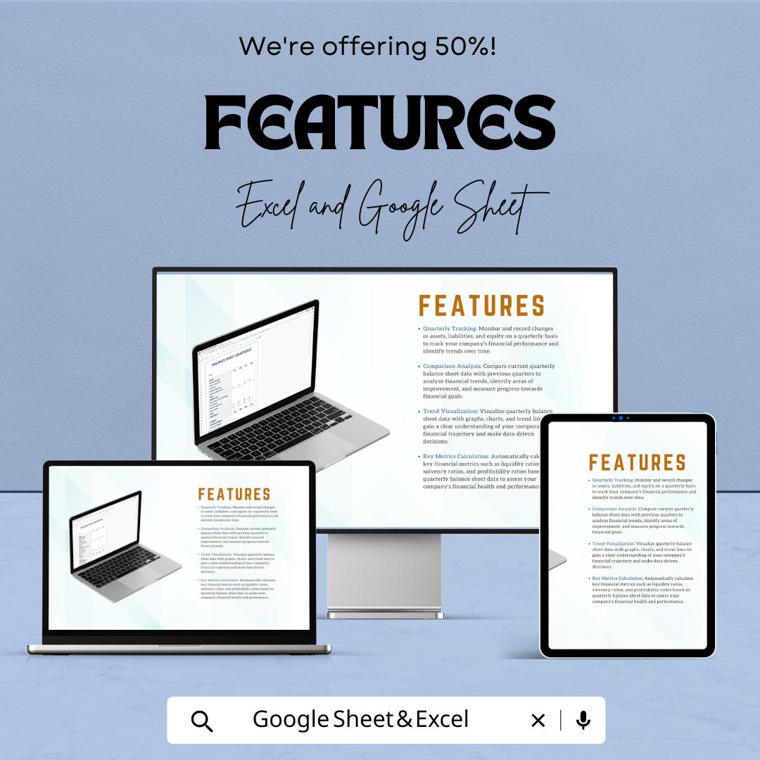 Balance Sheet Quarterly Template | Financial Statement Template | Business Finance Tracker | Quarterly Reporting Sheet | Accounting Template