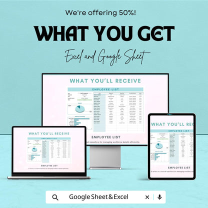 Employee List Template - Excel & Google Sheet, Employee Directory, Workforce Tracker, Customizable HR Tool