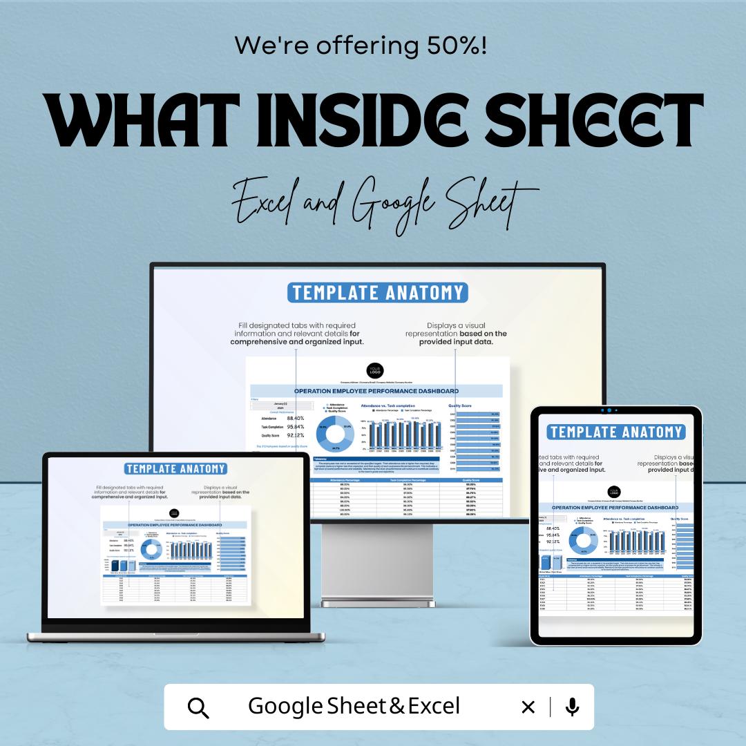 Employee Performance Dashboard Template, Operations KPI Tracker, Staff Performance Report, HR Analytics Dashboard