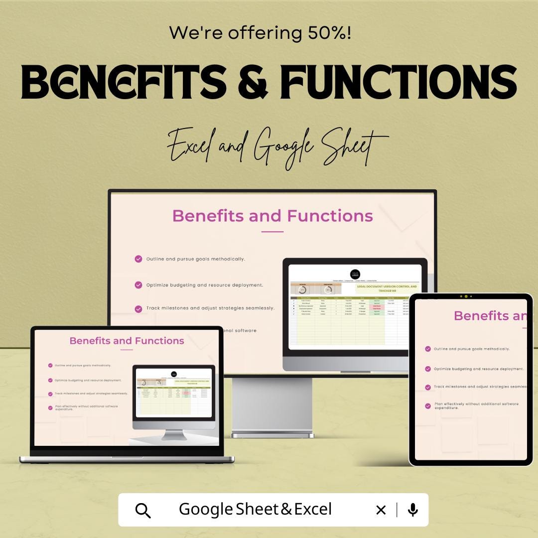Legal Document Version Control Tracker | HR Compliance Document Log | Legal File Management Template | Excel & Google Sheets