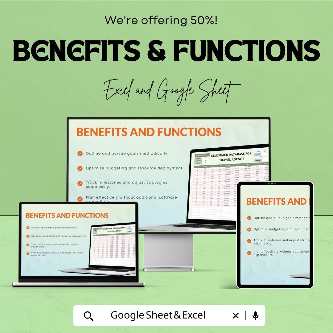 Customer Database for Travel Agency Template, Travel Client Tracker, Booking Management Sheet, CRM Spreadsheet, Excel Google Sheets