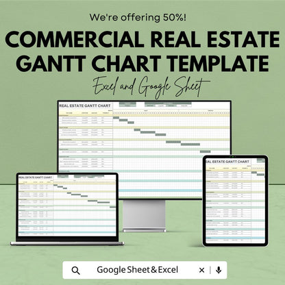 Commercial Real Estate Gantt Chart Template, Property Project Timeline, Real Estate Project Planner, Development Schedule