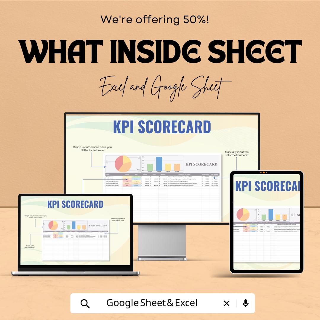 KPI Scorecard Sheet | Excel & Google Sheets Template | Track Key Performance Indicators | Business KPI Tracker | Performance Metrics Tool