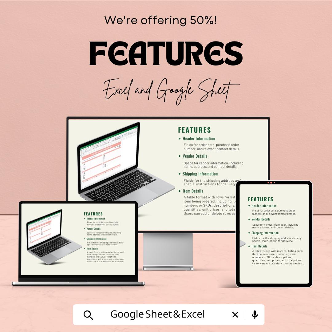 QuickBooks Purchase Order Template | Fillable PO Form in Excel & Google Sheets | Editable Procurement Sheet | Instant Download