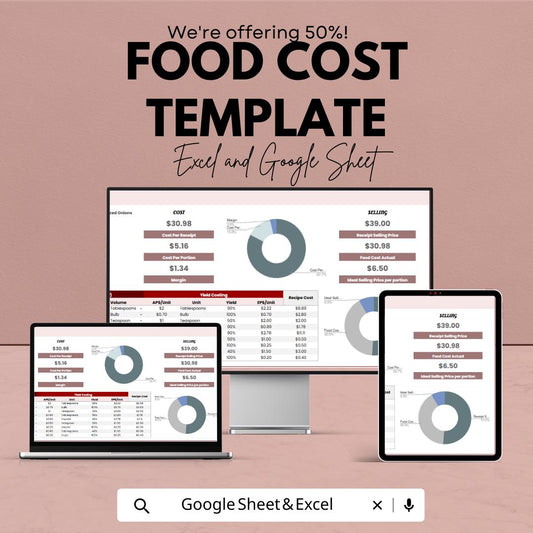 Food Cost Template | Recipe Cost Calculator Spreadsheet | Menu Pricing Tool | Excel & Google Sheets