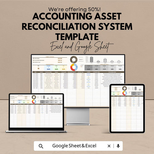 Accounting Asset Reconciliation System Template | Automated Asset Tracker | Accounting Spreadsheet | Business Finance Template