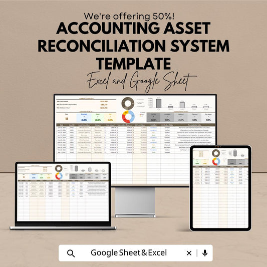 Accounting Asset Reconciliation System Template | Automated Asset Tracker | Accounting Spreadsheet | Business Finance Template