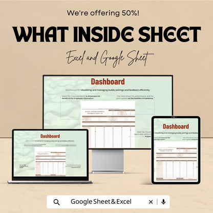 Buddy System Pairing & Feedback Sheet HR Template | Excel and Google Sheets Onboarding Tool | Employee Buddy Program Tracker