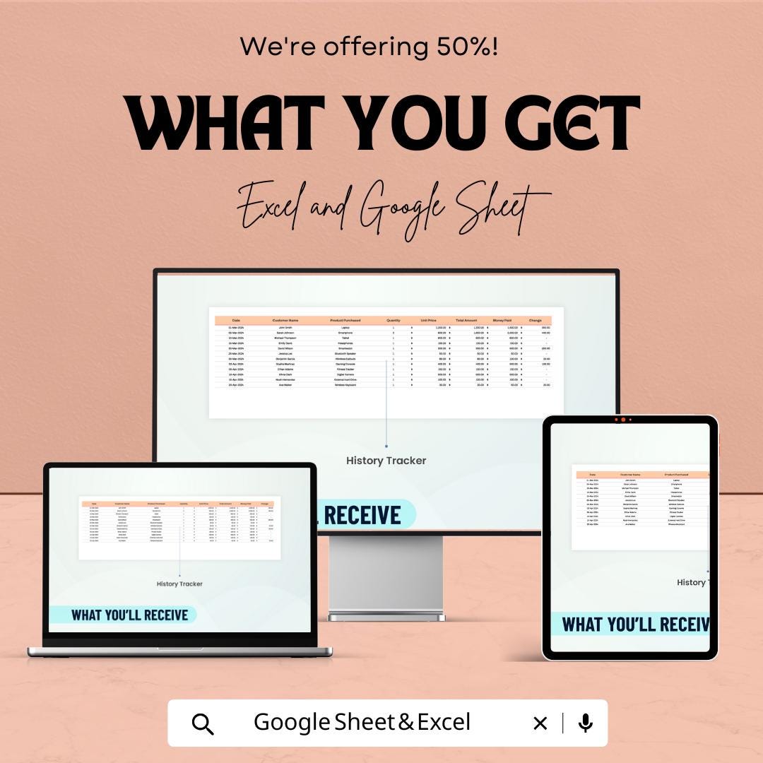 Customer Purchase History Tracker Template | Sales Log | Purchase Tracker | Client Order Spreadsheet | Business Record Template