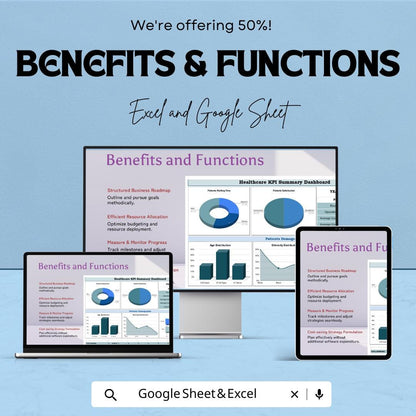 Healthcare KPI Dashboard Excel and Google Sheet | Patient Satisfaction & Financial Metrics | Healthcare Reporting Template