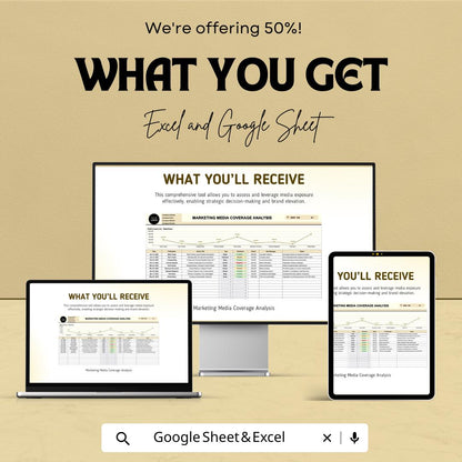 Marketing Media Coverage Analysis Template | PR Media Tracking Spreadsheet | Excel and Google Sheets | Brand Coverage & Sentiment Tracker