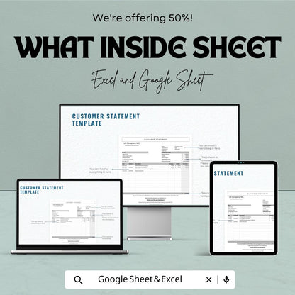 Customer Statement Sheet | Google Sheets  | Financial Statement | Billing Statement | Payment Tracking | Customizable Invoice Template