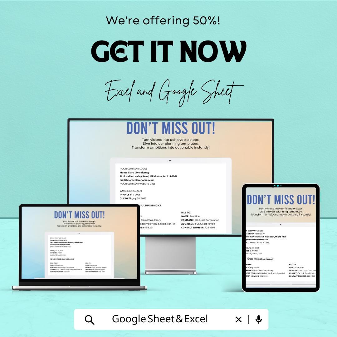 Real Estate Consulting Invoice Template | Realtor Invoice | Property Consulting Billing Form | Editable Business Invoice