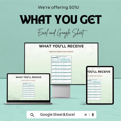 Manufacturing Cost Estimate Template Excel | Production Cost Calculator | Costing Sheet | Product Cost Analysis | Google Sheets Template