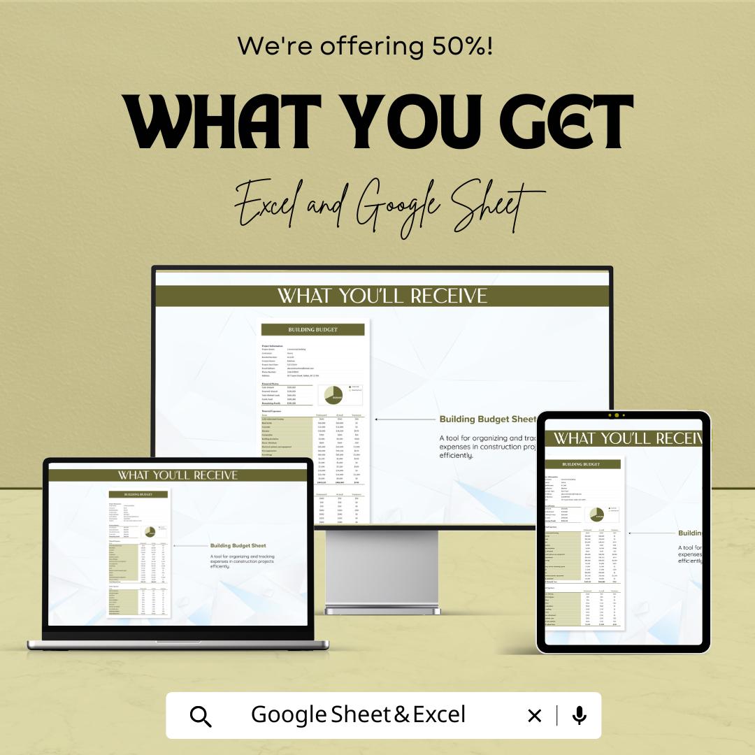 Building Budget Template | Construction Budget Spreadsheet | Project Cost Tracker | Contractor Budget | Excel & Google Sheets