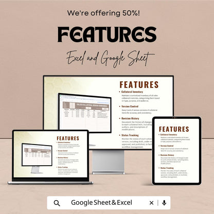 Sales Collateral Design Versioning Template | Excel & Google Sheets | Marketing Version Control Tracker | Creative Asset Management