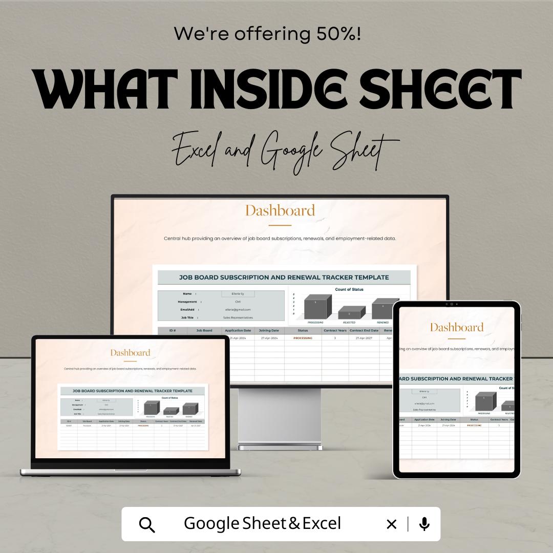 Job Board Subscription and Renewal Tracker HR Template | Excel & Google Sheets | Recruitment Management Spreadsheet