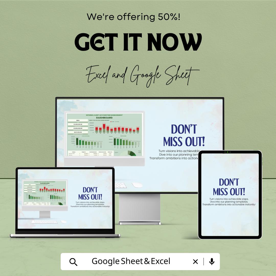 Internal Audit Accounting Management Dashboard Template | Audit Reporting Dashboard | Budget vs Actual Tracker | Financial Dashboard