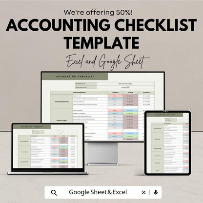 Accounting Checklist Template | Financial Tasks Tracker | Monthly Accounting Checklist | Business Finance Template