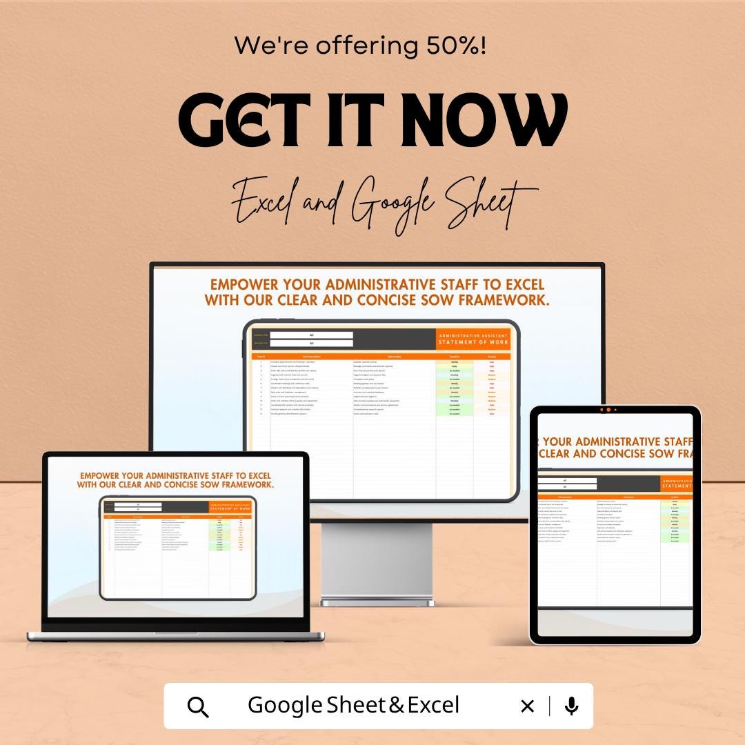 Administrative Assistant Statement of Work Template | SOW Template | Task Management Tracker | Admin Workflow Planner