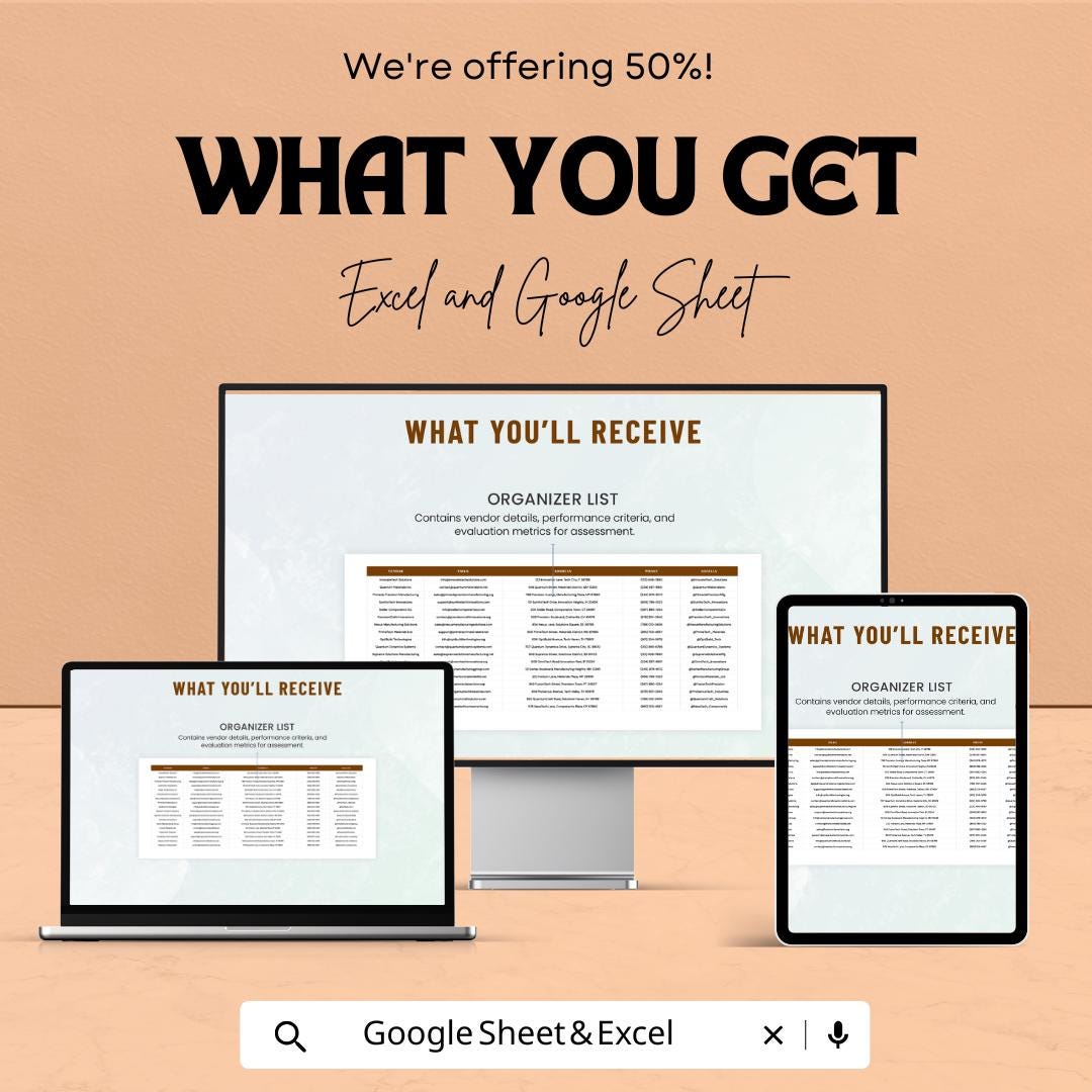 Vendor Performance Evaluation Sheet - Google Sheets | Administration Tool for Supplier Scoring and Feedback | Procurement Performance