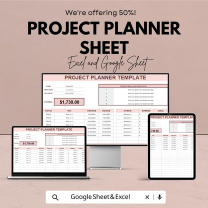 Project Planner Sheet 2025 | Excel and Google Sheet Template | Task Scheduling & Budget Planner | Project Management Tool
