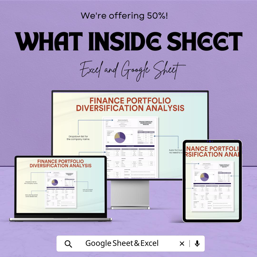 Finance Portfolio Diversification Analysis Template | Investment Allocation Tracker | Risk and Asset Allocation Tool | Excel & Google Sheets