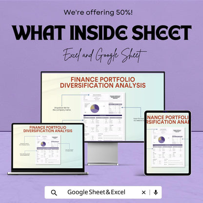 Finance Portfolio Diversification Analysis Template | Investment Allocation Tracker | Risk and Asset Allocation Tool | Excel & Google Sheets