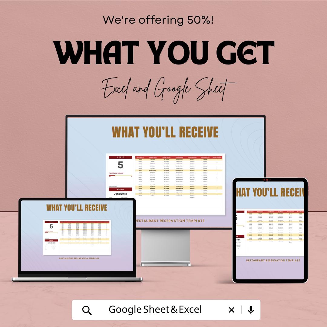 Restaurant Reservation Template | Booking Tracker Spreadsheet | Table Reservation Log | Restaurant Booking Management Sheet